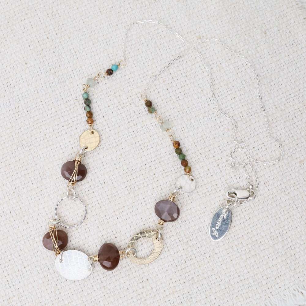 
                  
                    NKL-GF Chocolate Moonstone, African Turquoise Link Neckla
                  
                