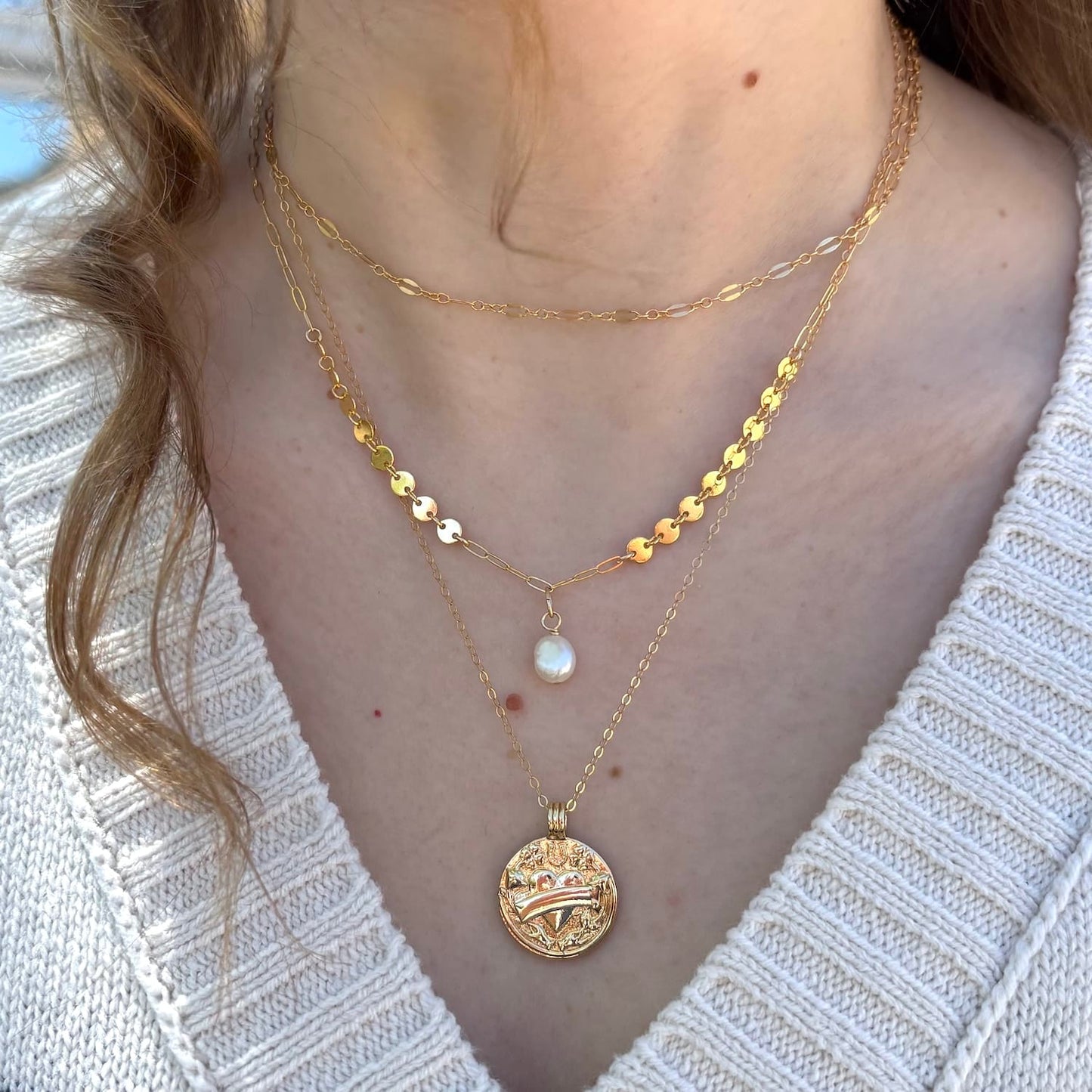 NKL-GF Choker Kamryn Dapped Sequin Layering Chain Necklace Gold
