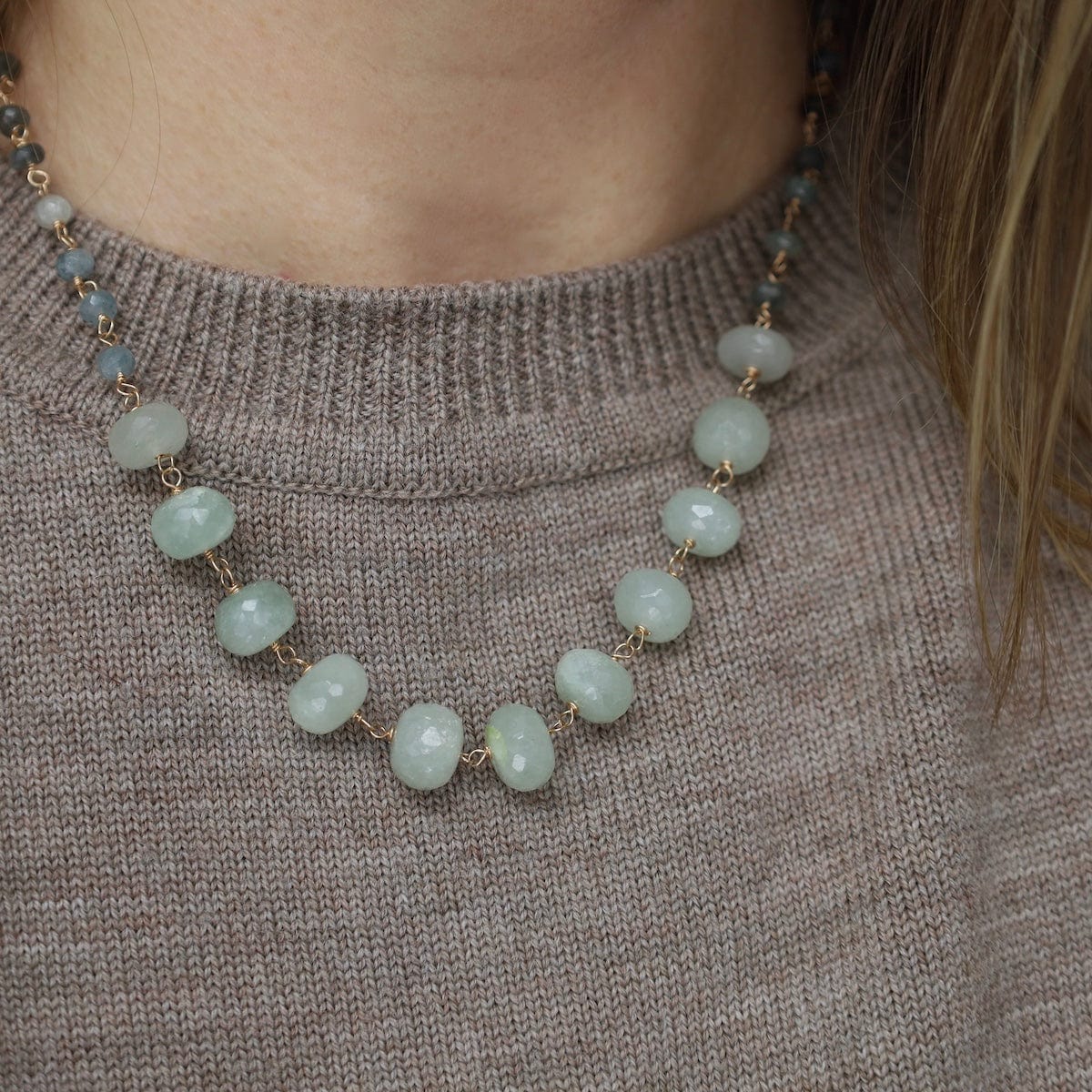 NKL-GF Chunky Green Moonstone, Aquamarine & Chrysoprase Necklace