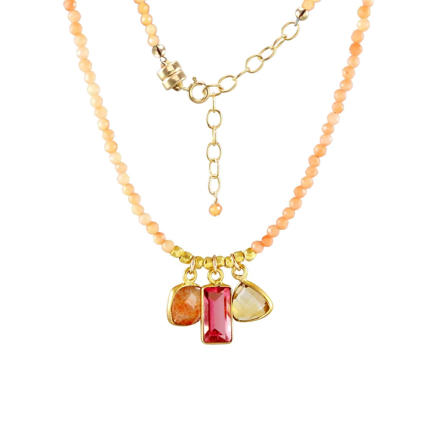 NKL-GF Citrine, Quartz, Sunstone Charms Pendant Necklace