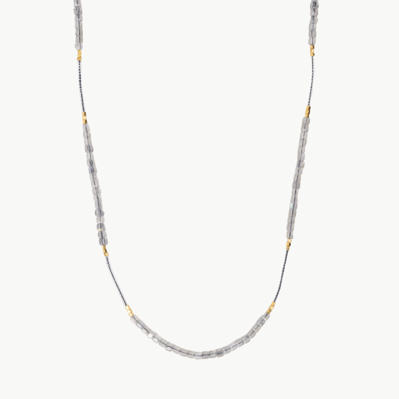 NKL-GF Clear seed beads with tiny labradorite cubes & gol