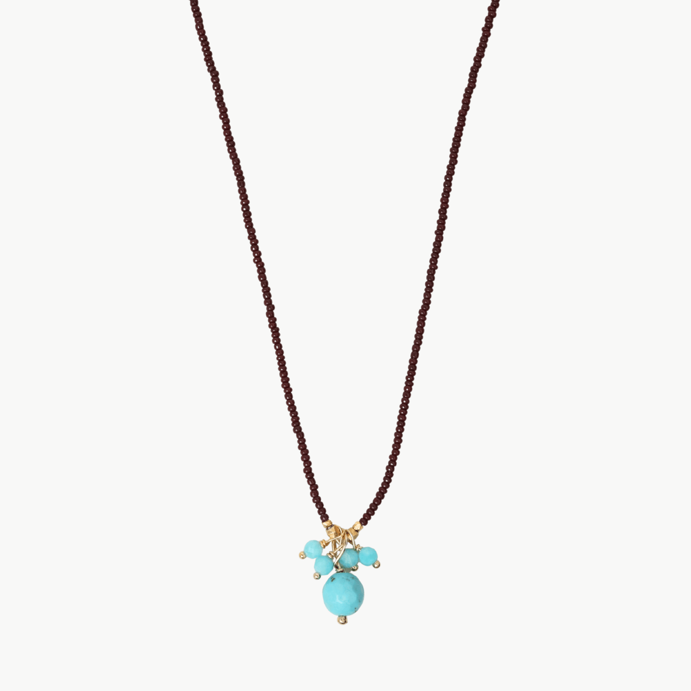 NKL-GF Dark brown seed beads with amazonite & turquoise c