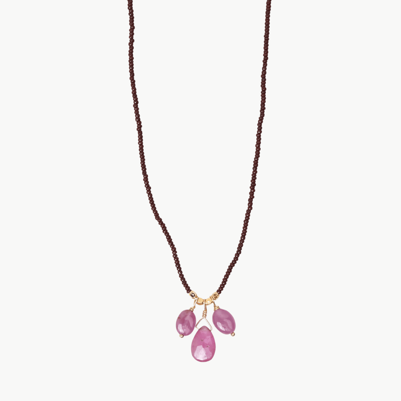 NKL-GF Dark brown seed beads with gold vermeil beads & pi