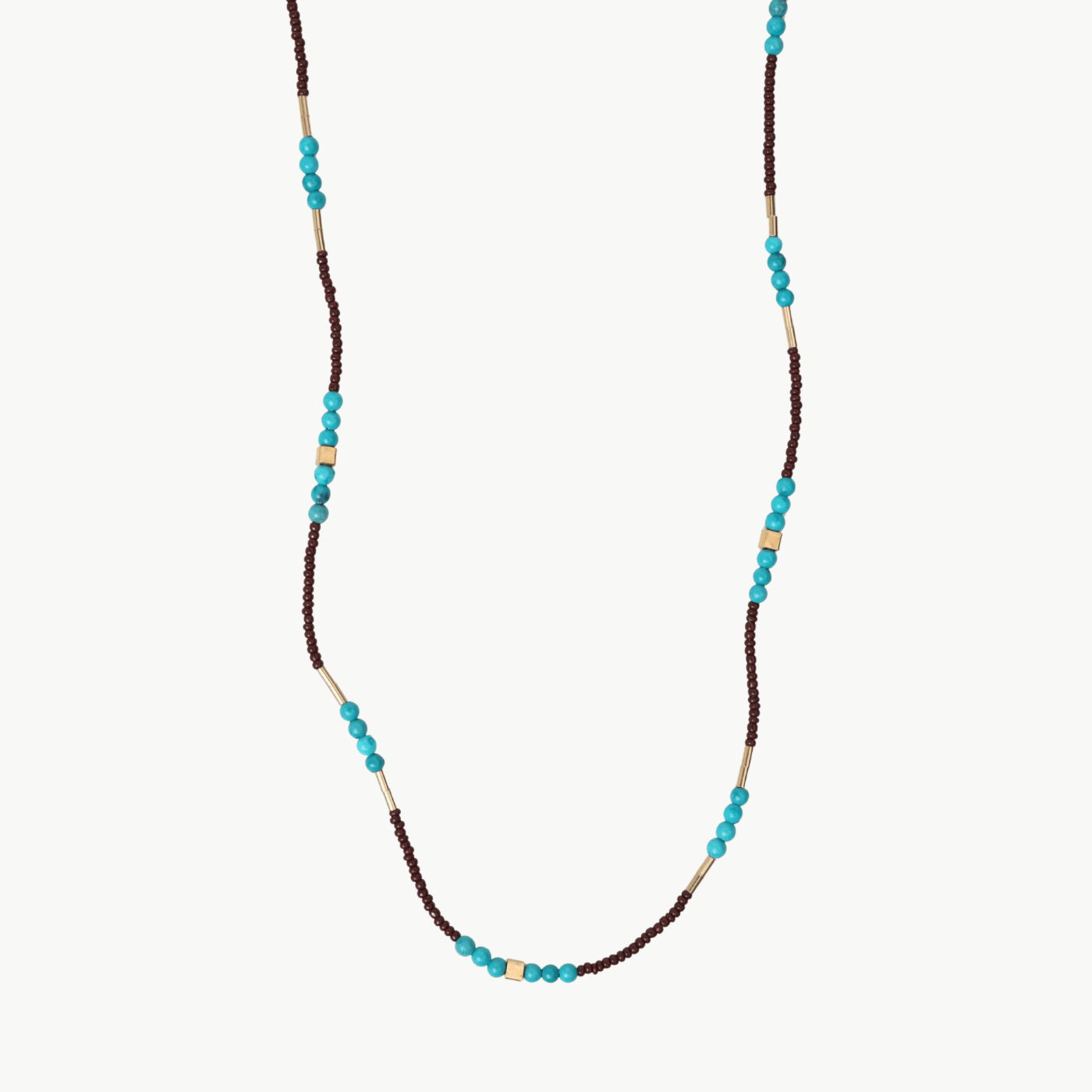 NKL-GF Dark brown seed beads with turquoise & gold vermei