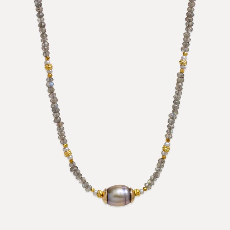 NKL-GF Dark Grey Pearl & Labradorite Still Point Necklace