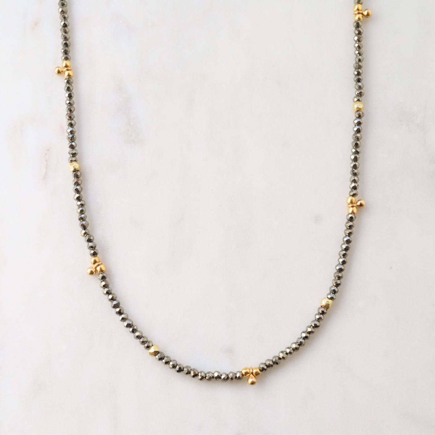 NKL-GF Dark PyriteTiny Gold Ball Charms Necklace