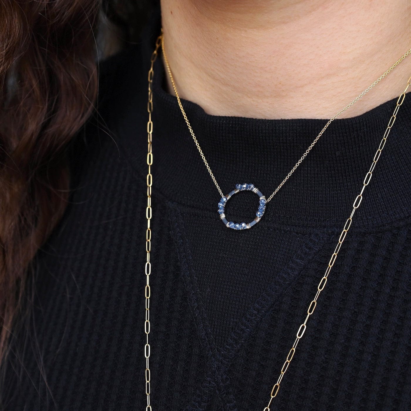 NKL-GF Darkened Silver Ring Wire Wrapped with Blue Crysta