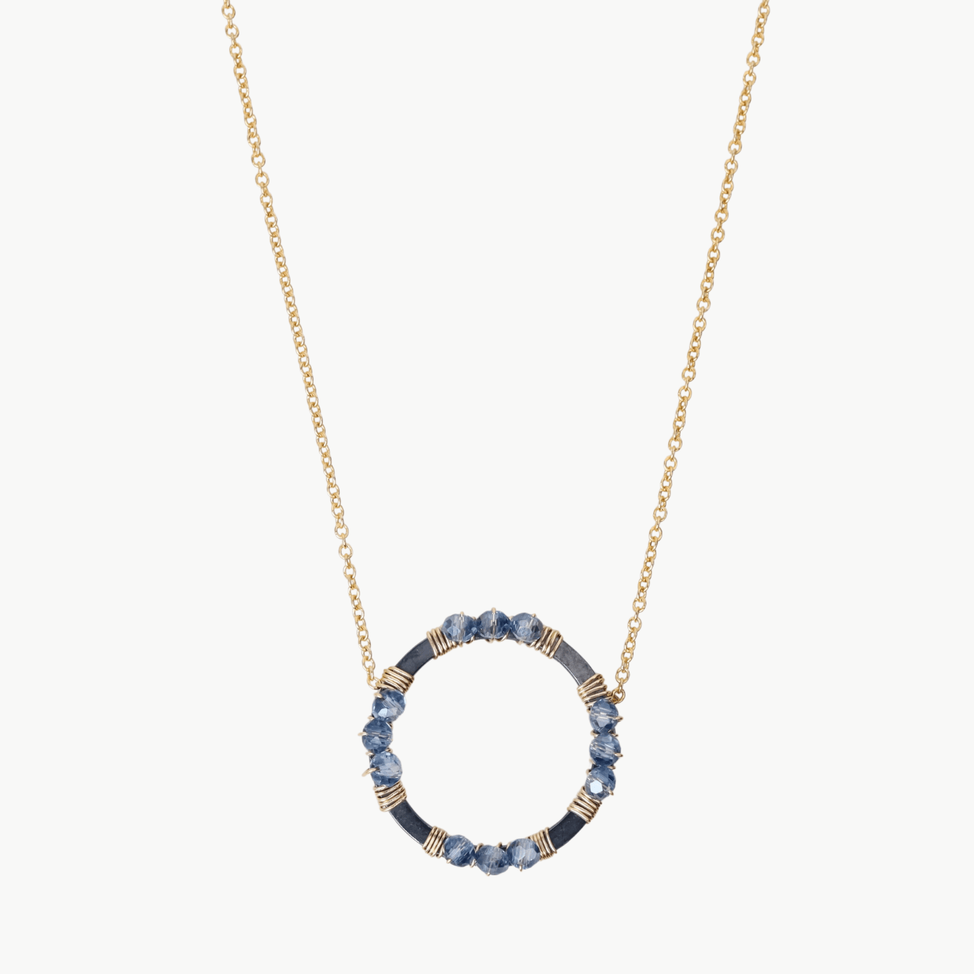 NKL-GF Darkened Silver Ring Wire Wrapped with Blue Crysta