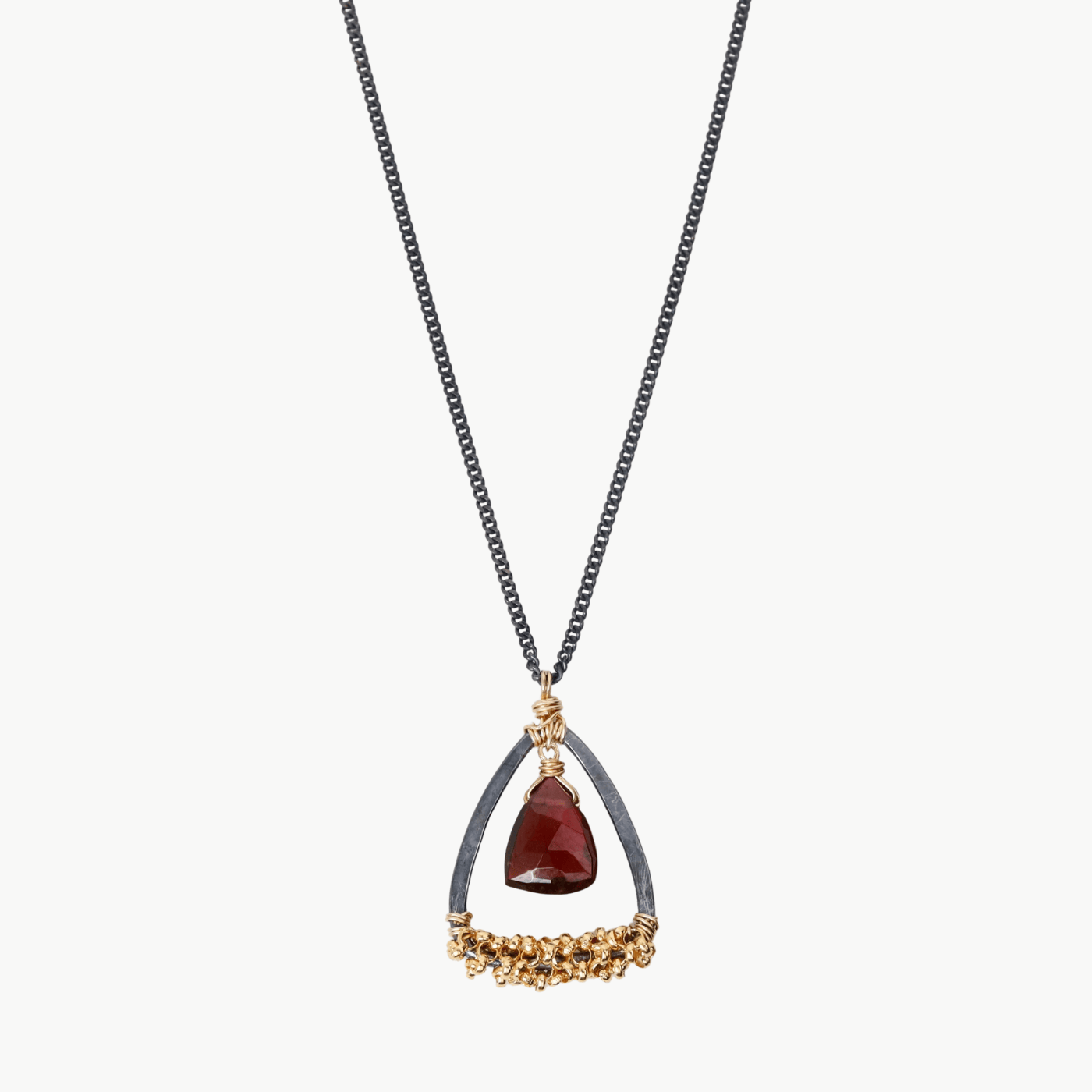 NKL-GF Darkened Silver with Gold Filled Fringe & Garnet