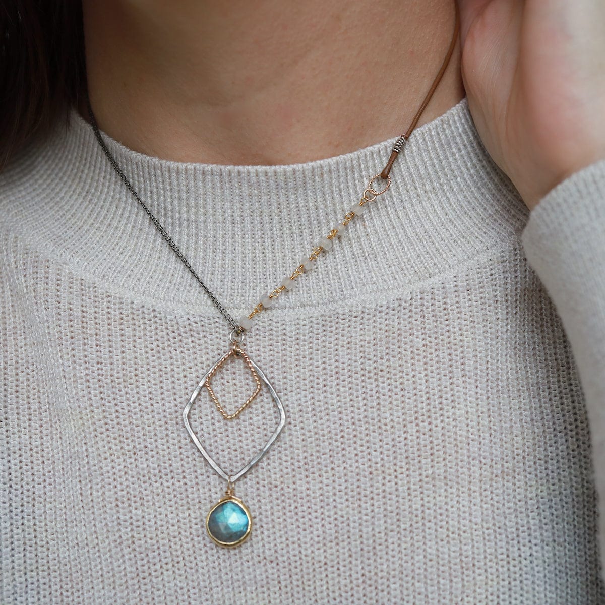 NKL-GF Diamond Labradorite Drop Necklace