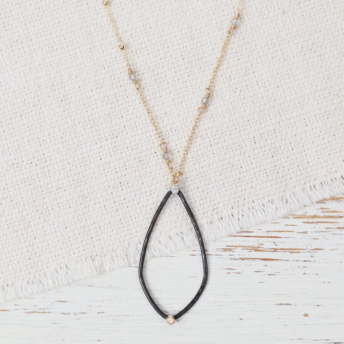 NKL-GF Diamond Oxidized Sterling Teardrop Pendant