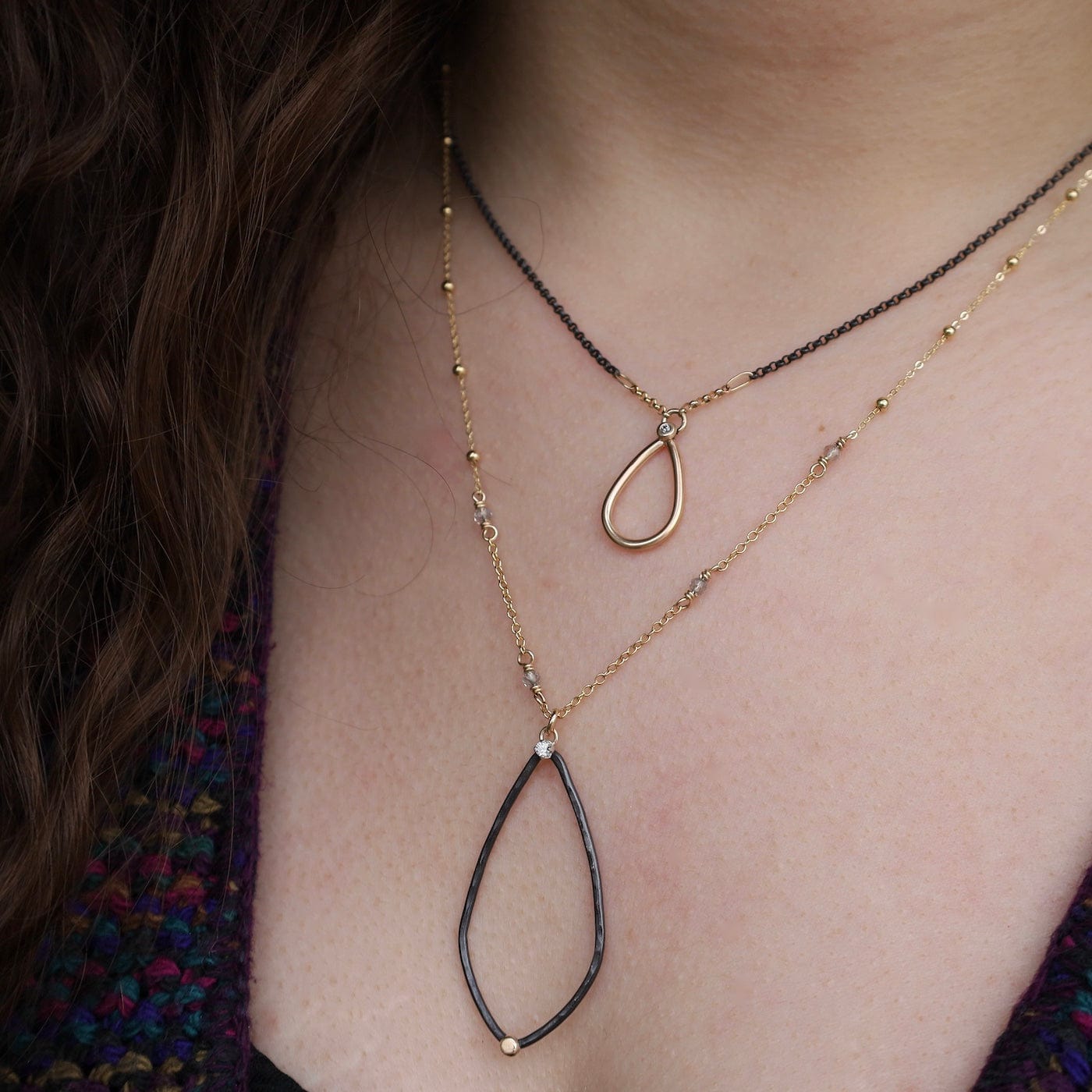 NKL-GF Diamond Oxidized Sterling Teardrop Pendant