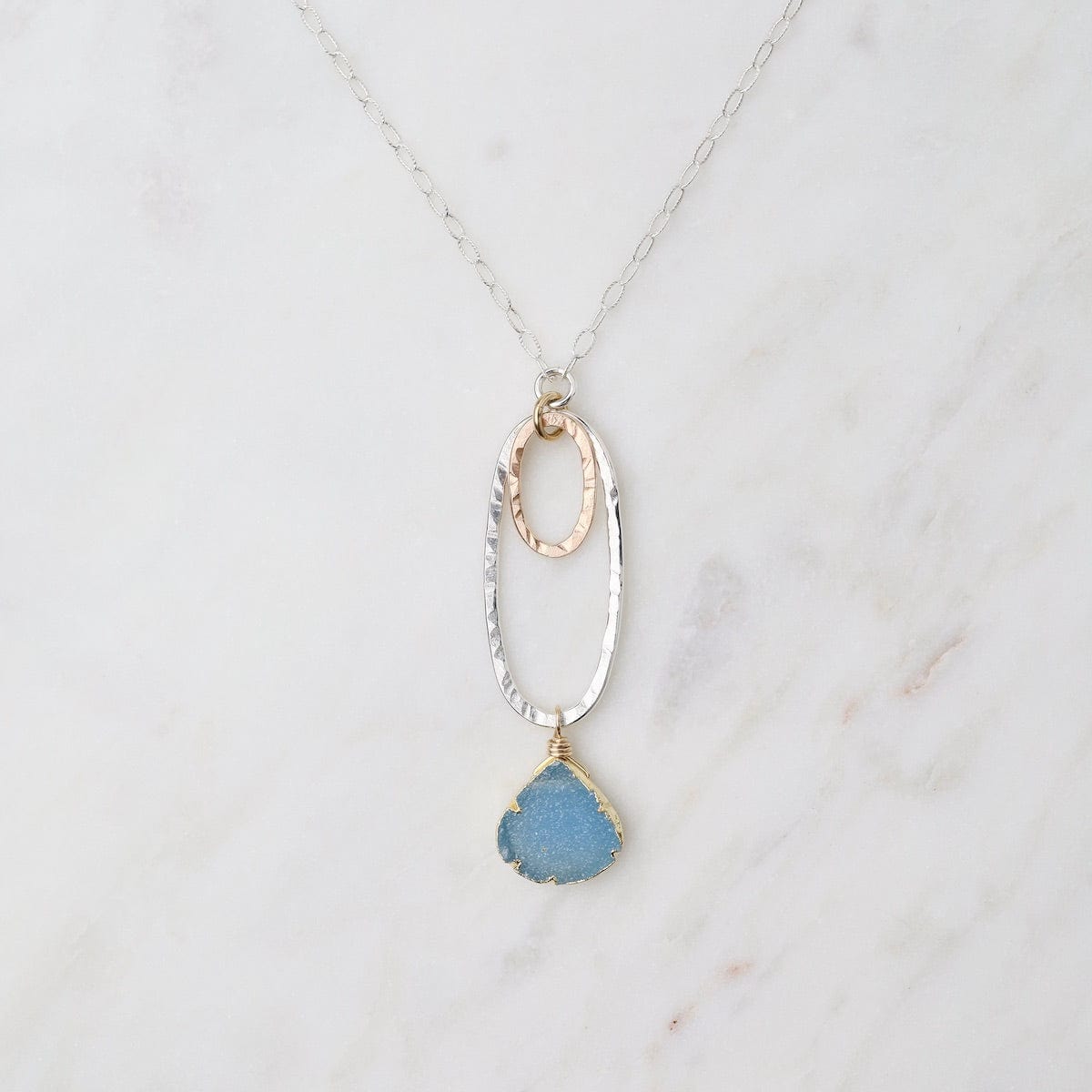 NKL-GF Double Oval with Blue Druzy Pendant Necklace