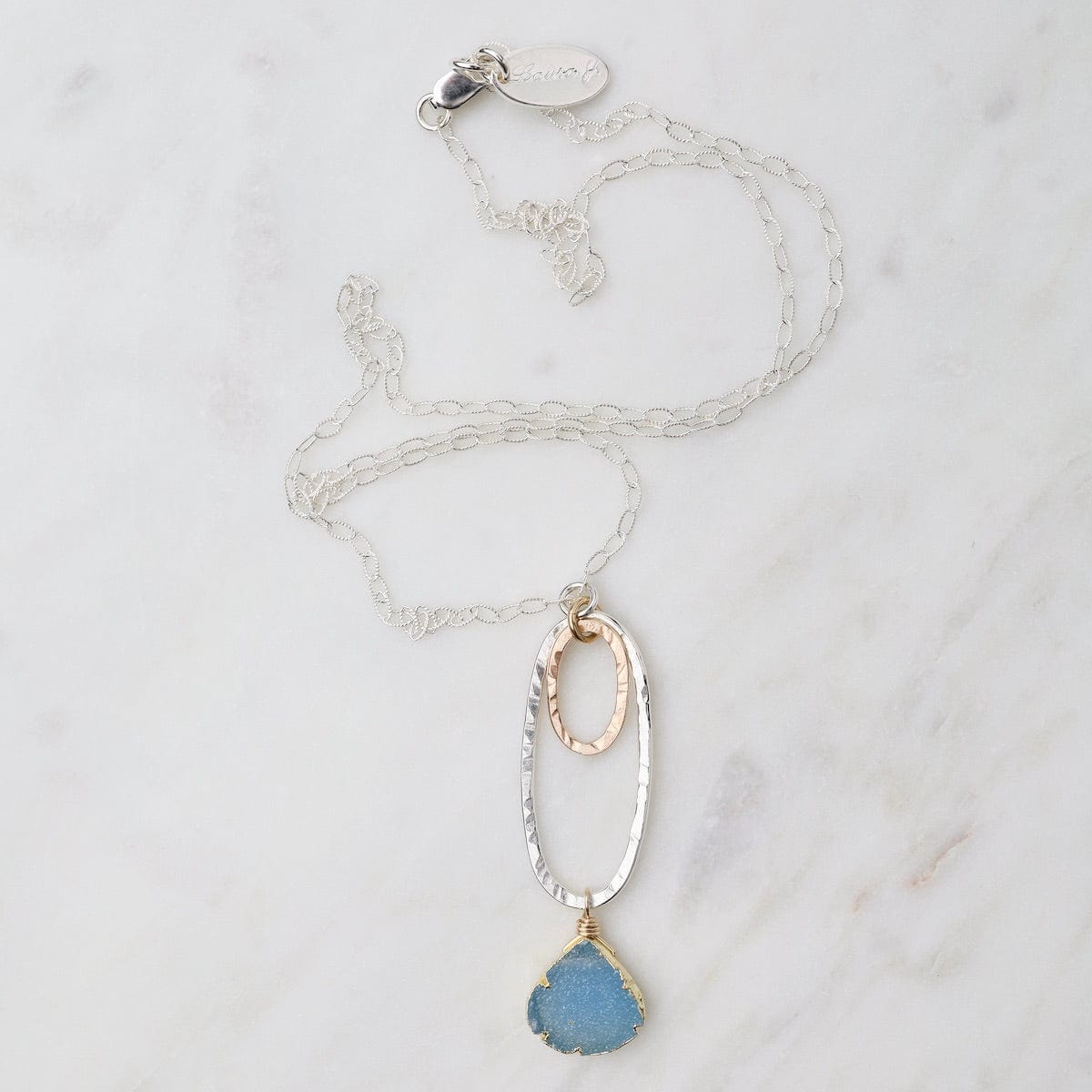 NKL-GF Double Oval with Blue Druzy Pendant Necklace