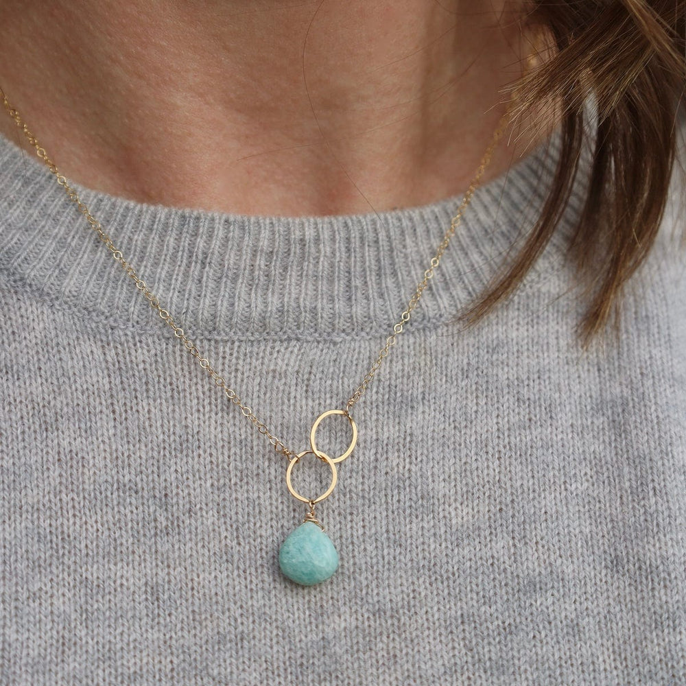 NKL-GF Double Ring Amazonite Drop Necklace