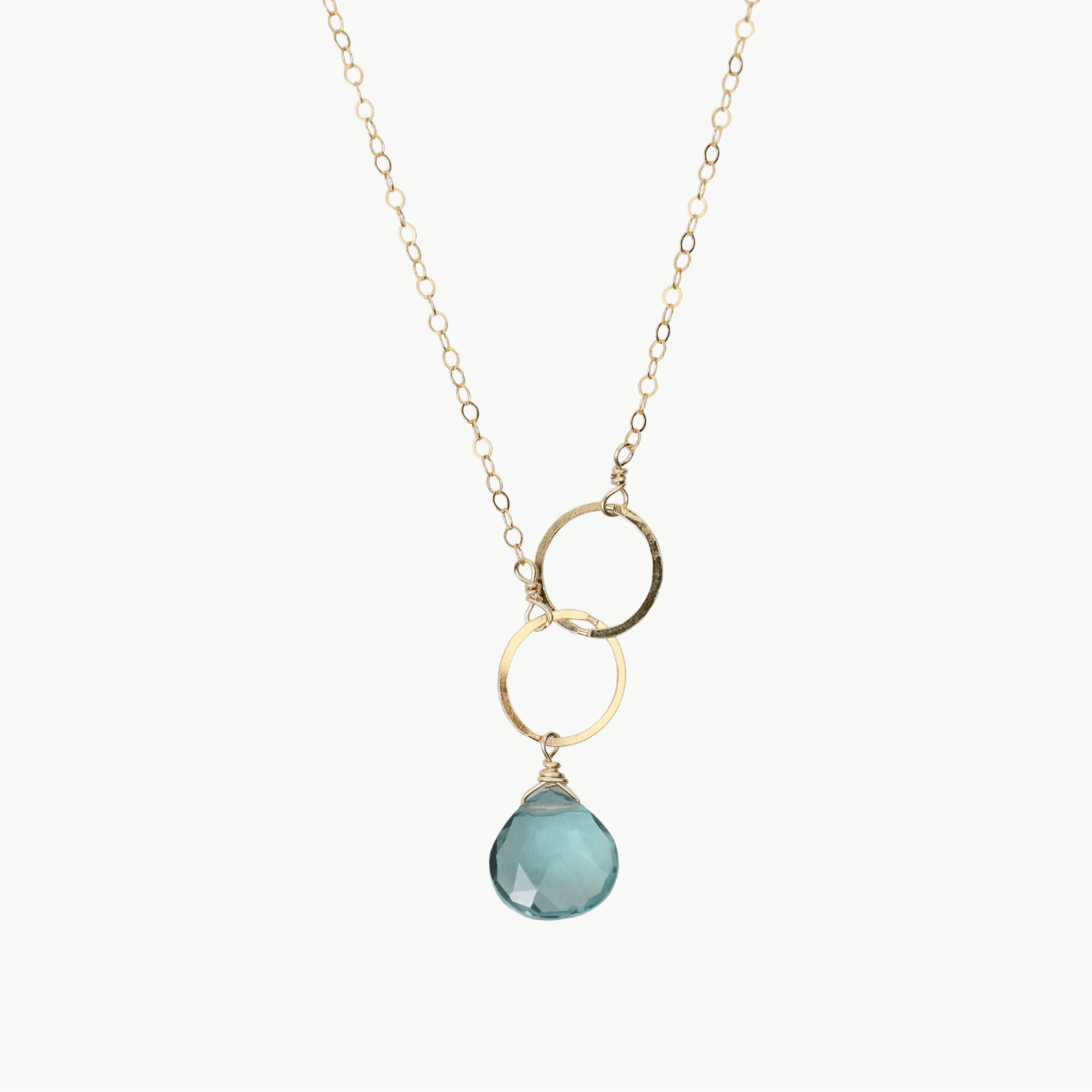 NKL-GF Double Ring Blue Topaz Drop Necklace