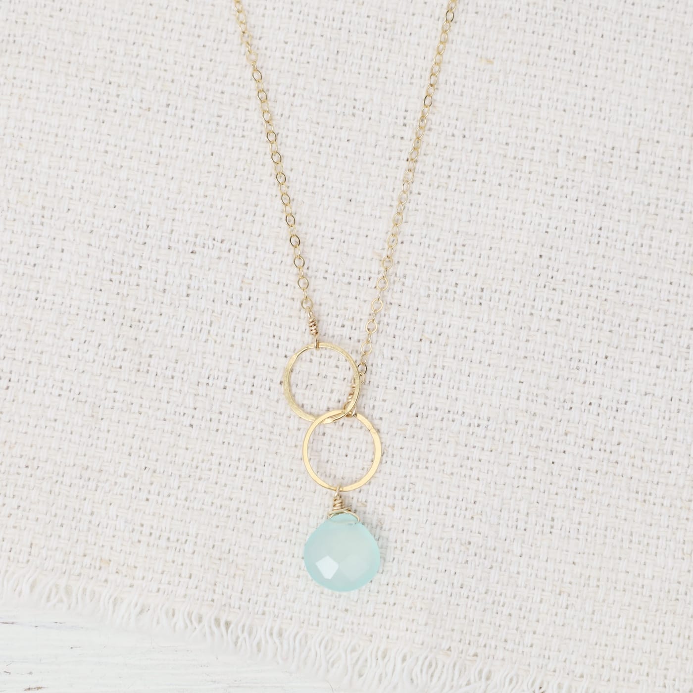 NKL-GF Double Ring Chalcedony Drop Necklace