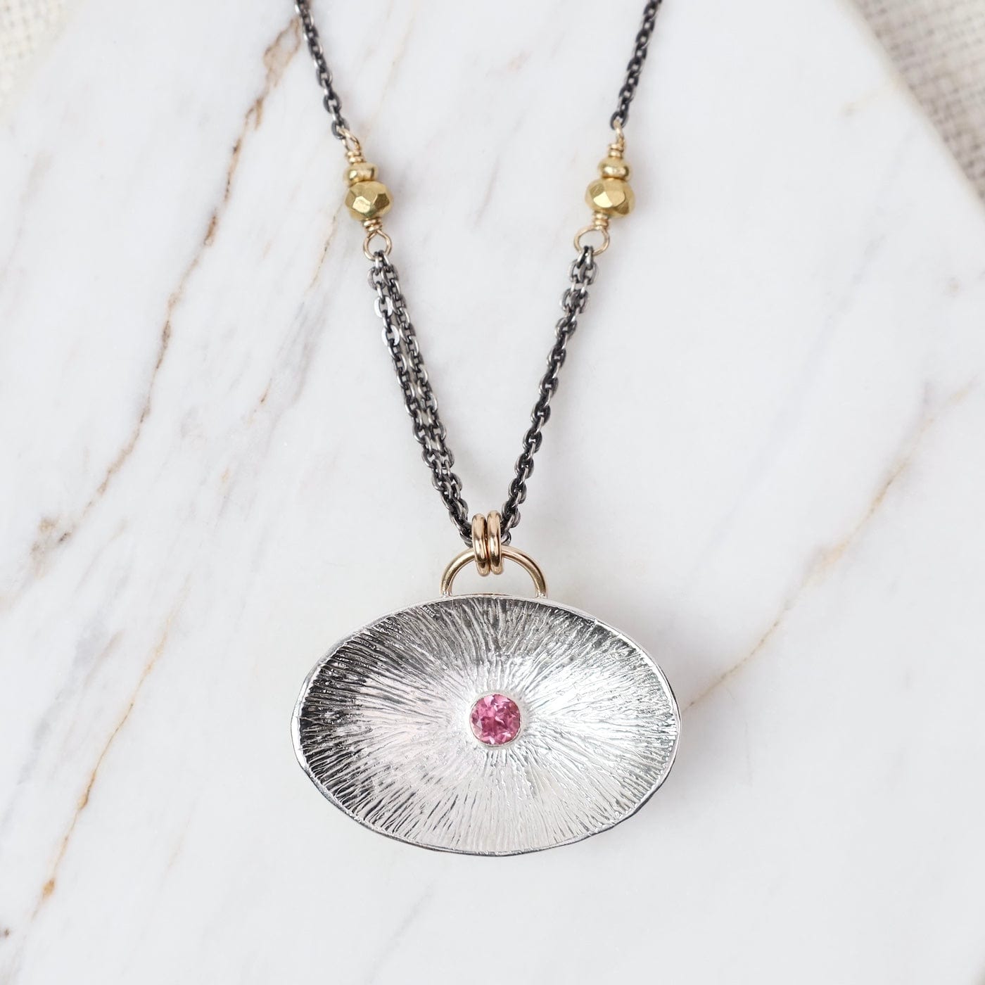 NKL-GF Etched Oval Pod with Pink Tourmaline