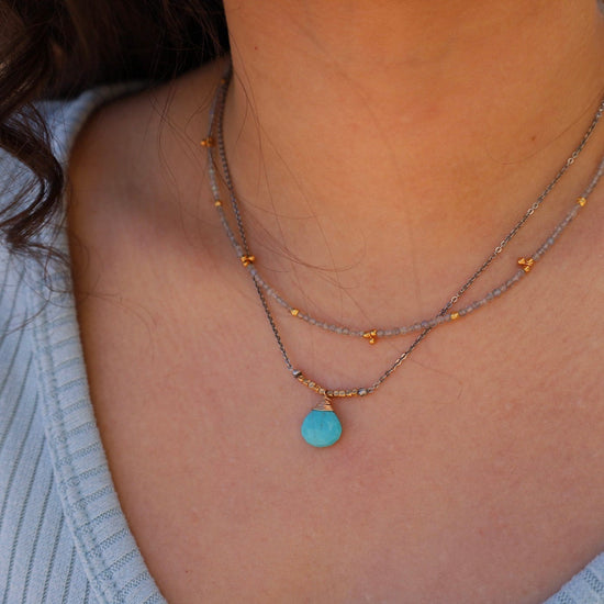 NKL-GF Faceted Turquoise Gold Filled Wrapped Pendant Necklace