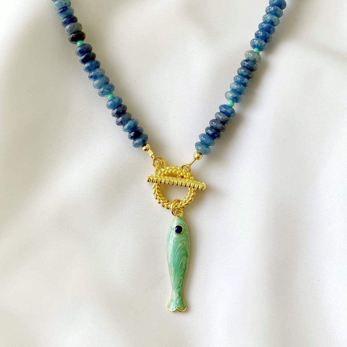 NKL-GF Fish Alley Beaded Gemstone Toggle Gold Filled Necklace