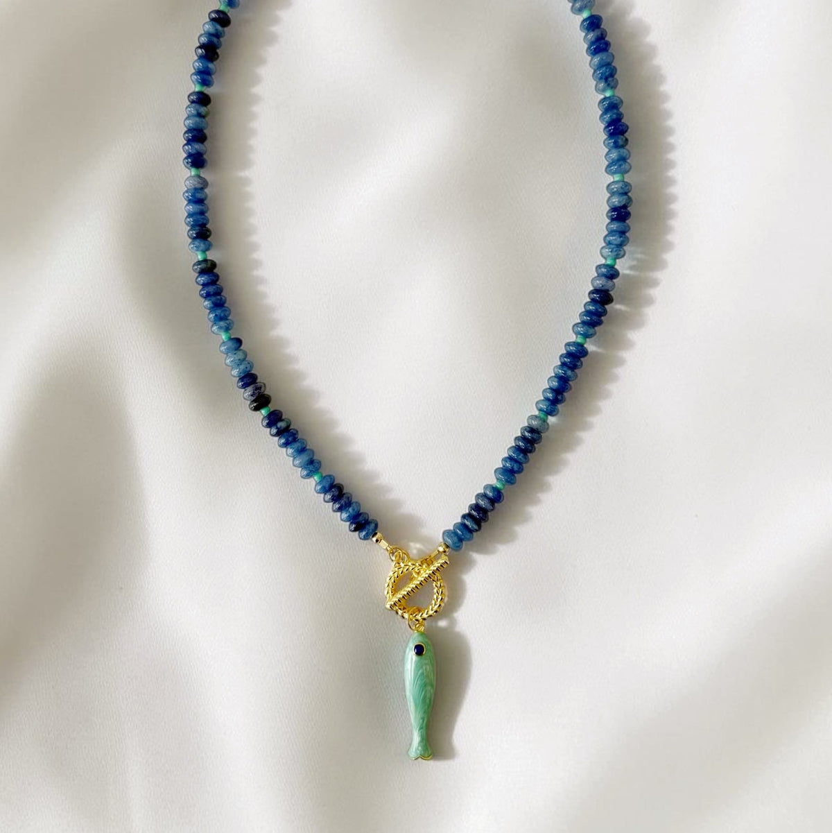NKL-GF Fish Alley Beaded Gemstone Toggle Gold Filled Necklace
