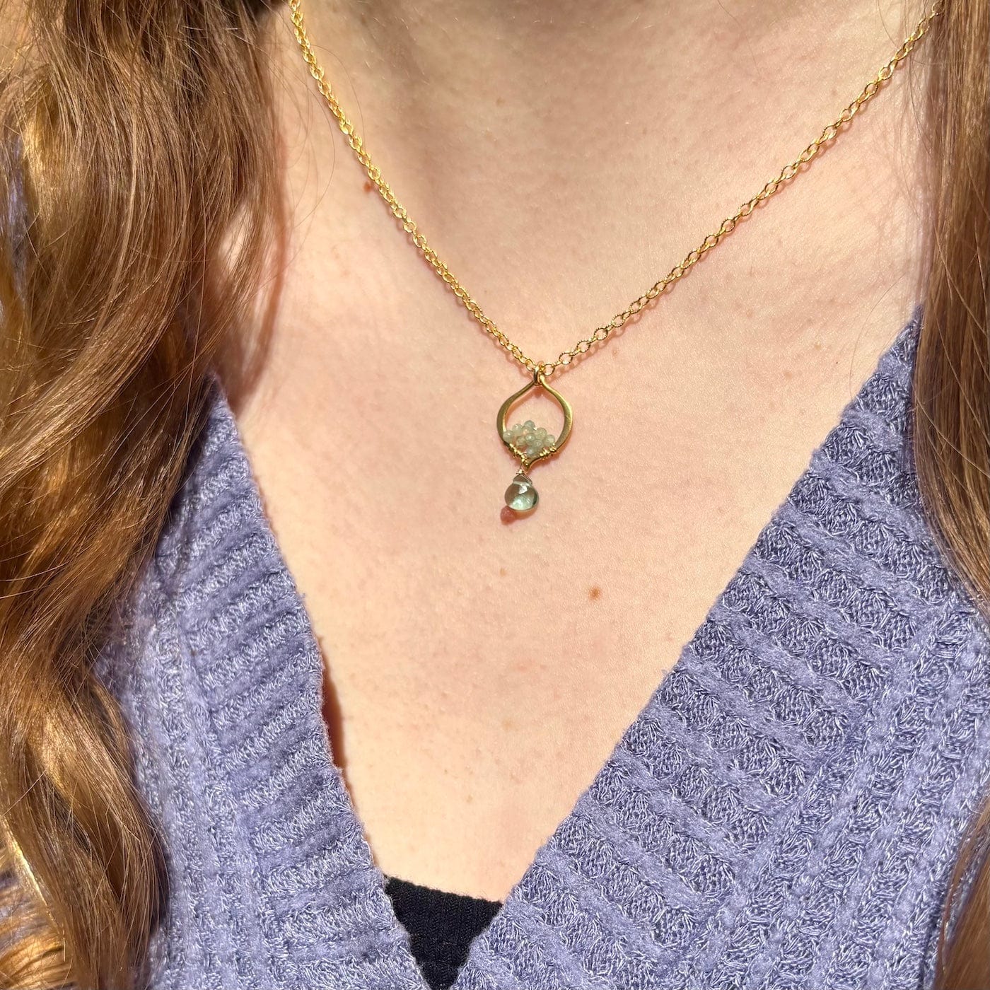 NKL-GF Gold Arabesque Necklace in Green Quartz
