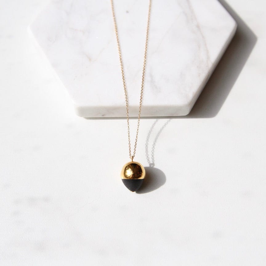 NKL-GF Gold & Black Acorn Necklace