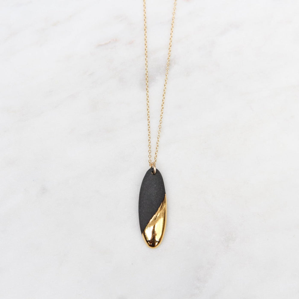 
                      
                        NKL-GF Gold Dipped Long Oval Necklace - Black
                      
                    