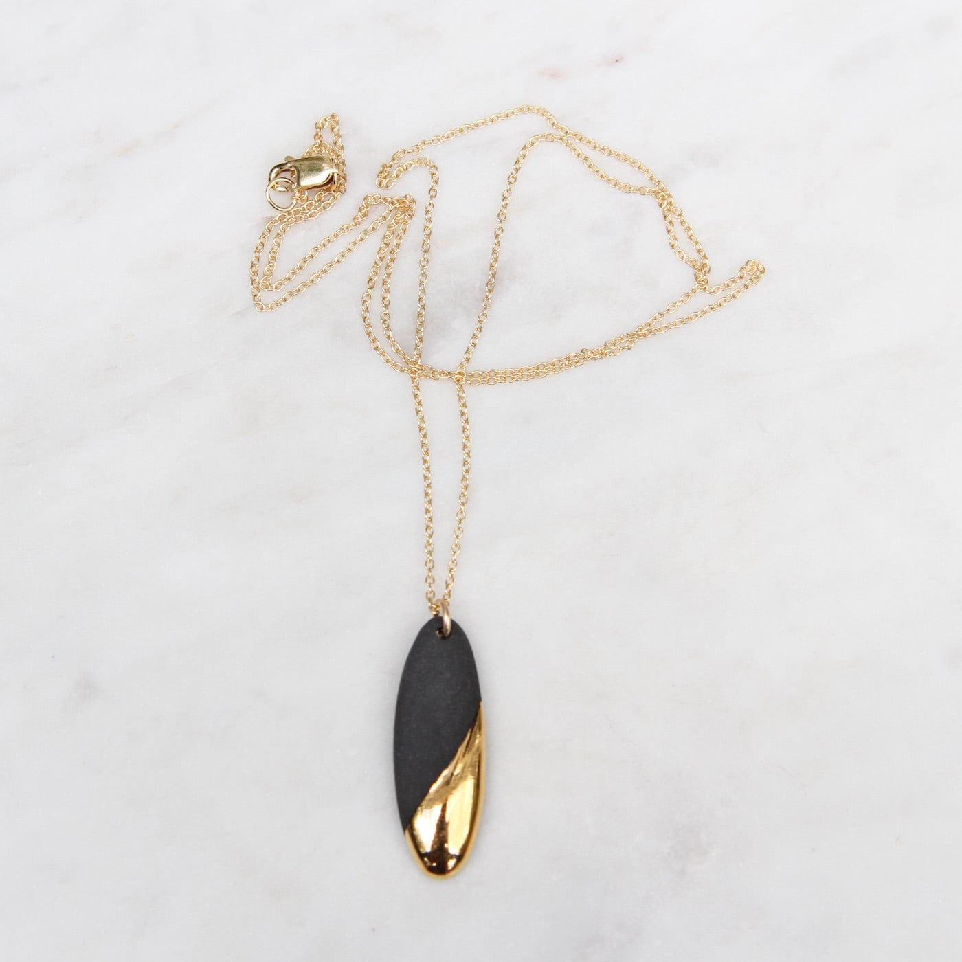 NKL-GF Gold Dipped Long Oval Necklace - Black
