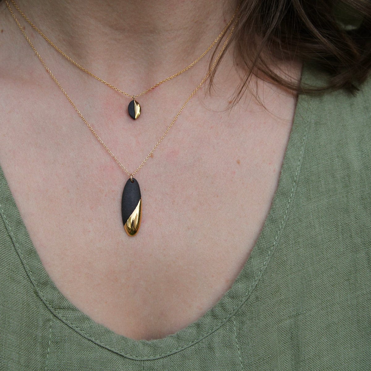 NKL-GF Gold Dipped Long Oval Necklace - Black