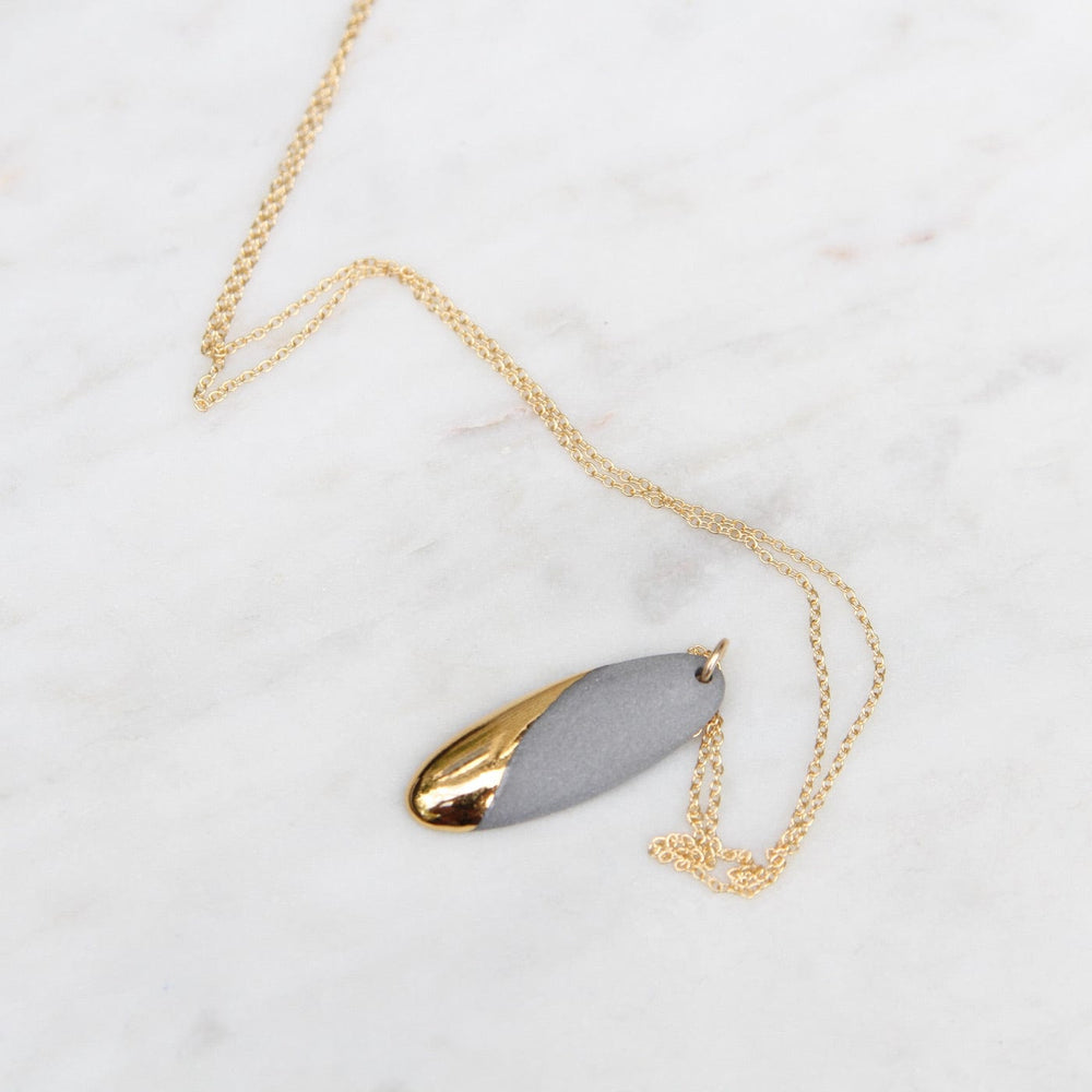 
                      
                        NKL-GF Gold Dipped Long Oval Necklace - Grey
                      
                    