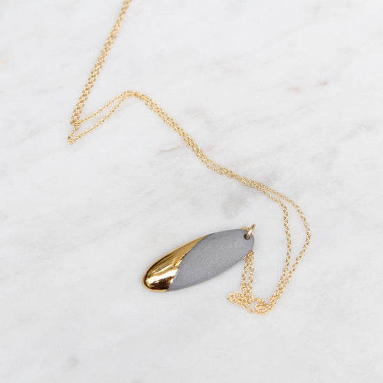 NKL-GF Gold Dipped Long Oval Necklace - Grey
