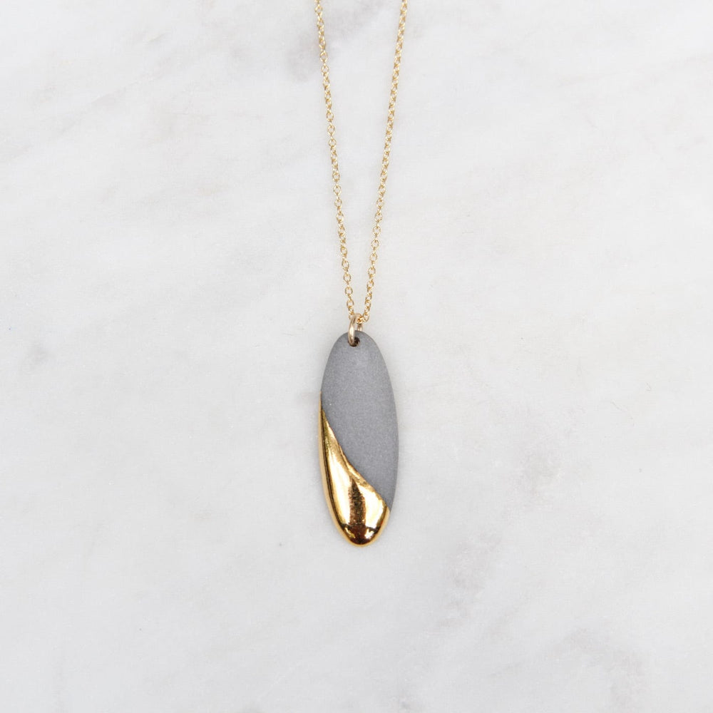 NKL-GF Gold Dipped Long Oval Necklace - Grey