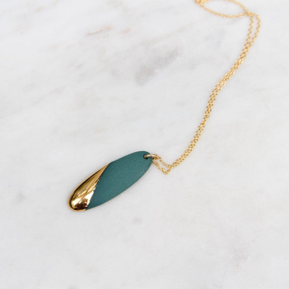 
                      
                        NKL-GF Gold Dipped Long Oval Necklace - Teal
                      
                    