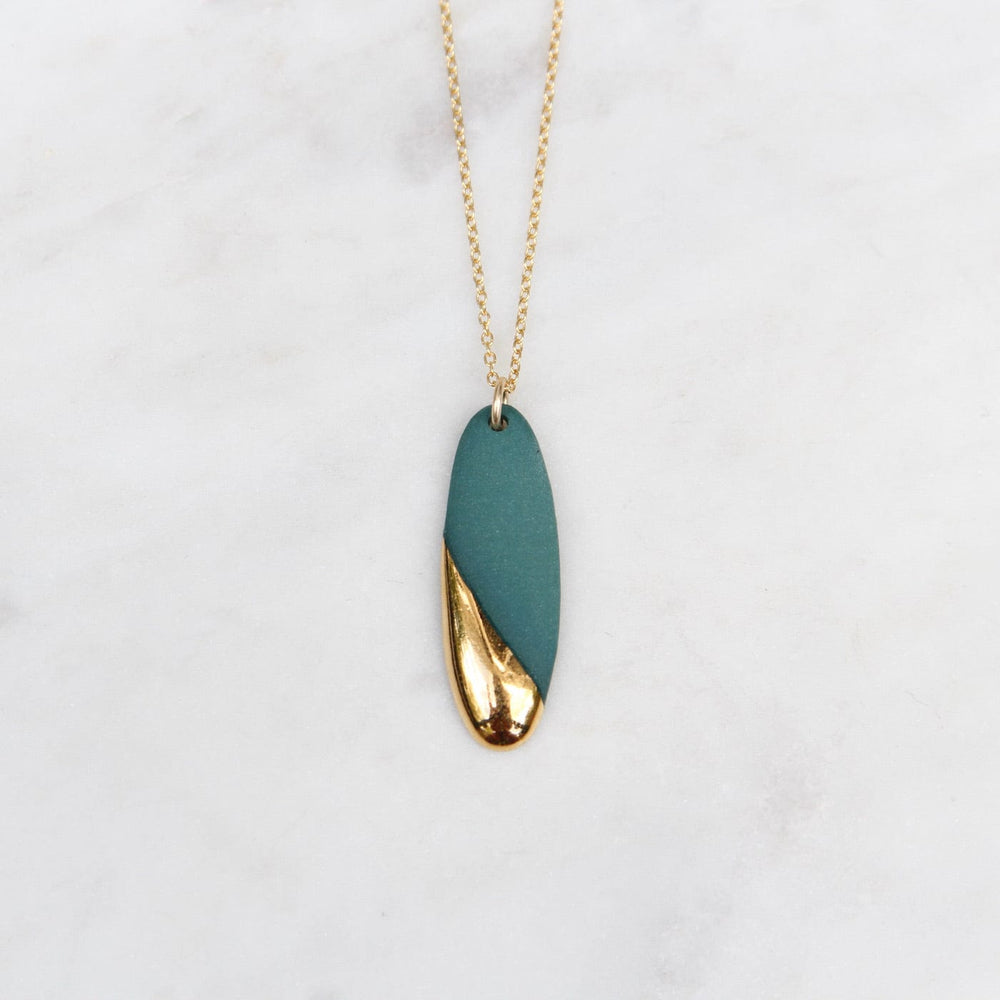 
                      
                        NKL-GF Gold Dipped Long Oval Necklace - Teal
                      
                    