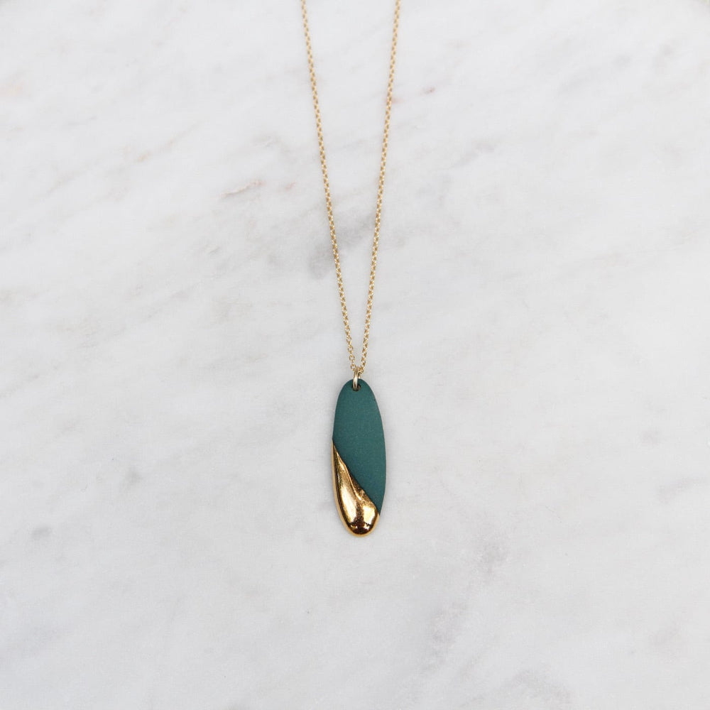 
                      
                        NKL-GF Gold Dipped Long Oval Necklace - Teal
                      
                    