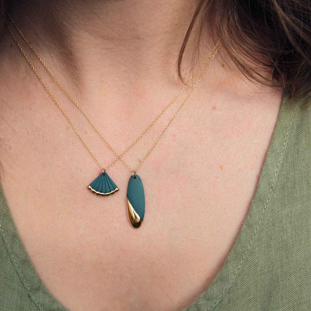 NKL-GF Gold Dipped Long Oval Necklace - Teal