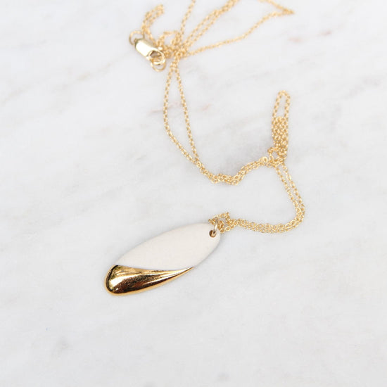 NKL-GF Gold Dipped Long Oval Necklace - White