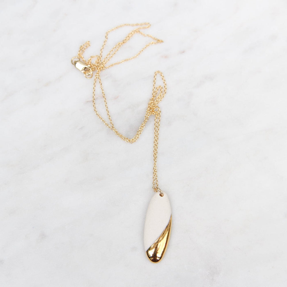 
                  
                    NKL-GF Gold Dipped Long Oval Necklace - White
                  
                