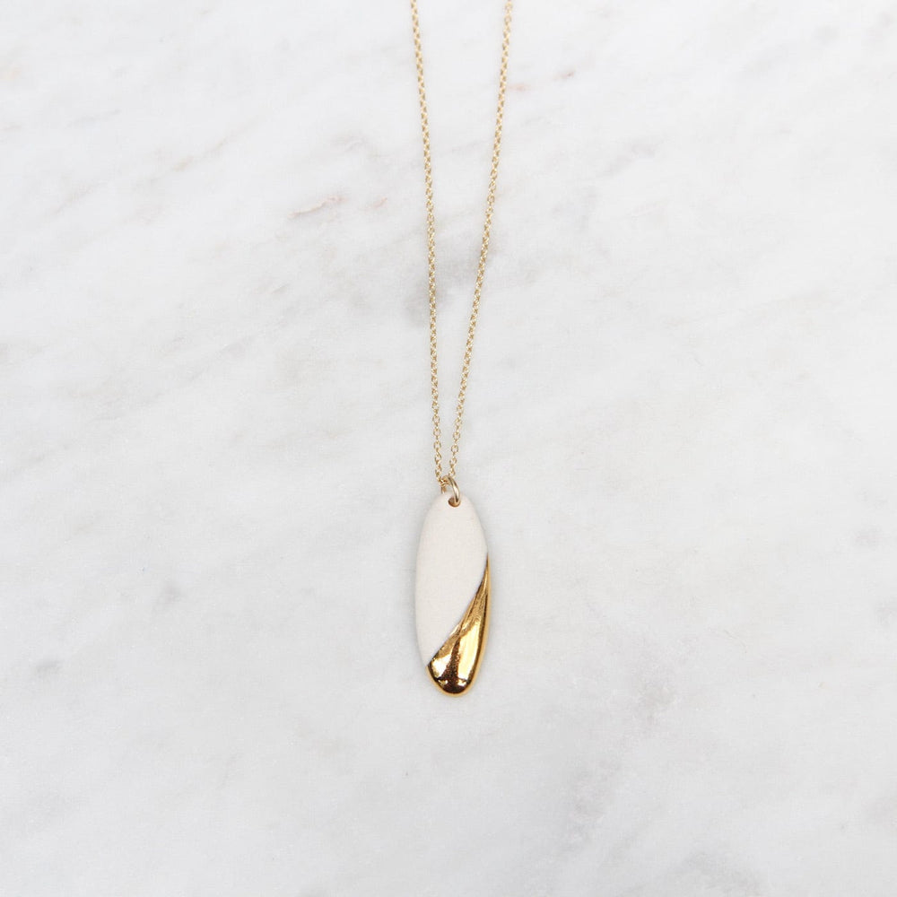 
                      
                        NKL-GF Gold Dipped Long Oval Necklace - White
                      
                    