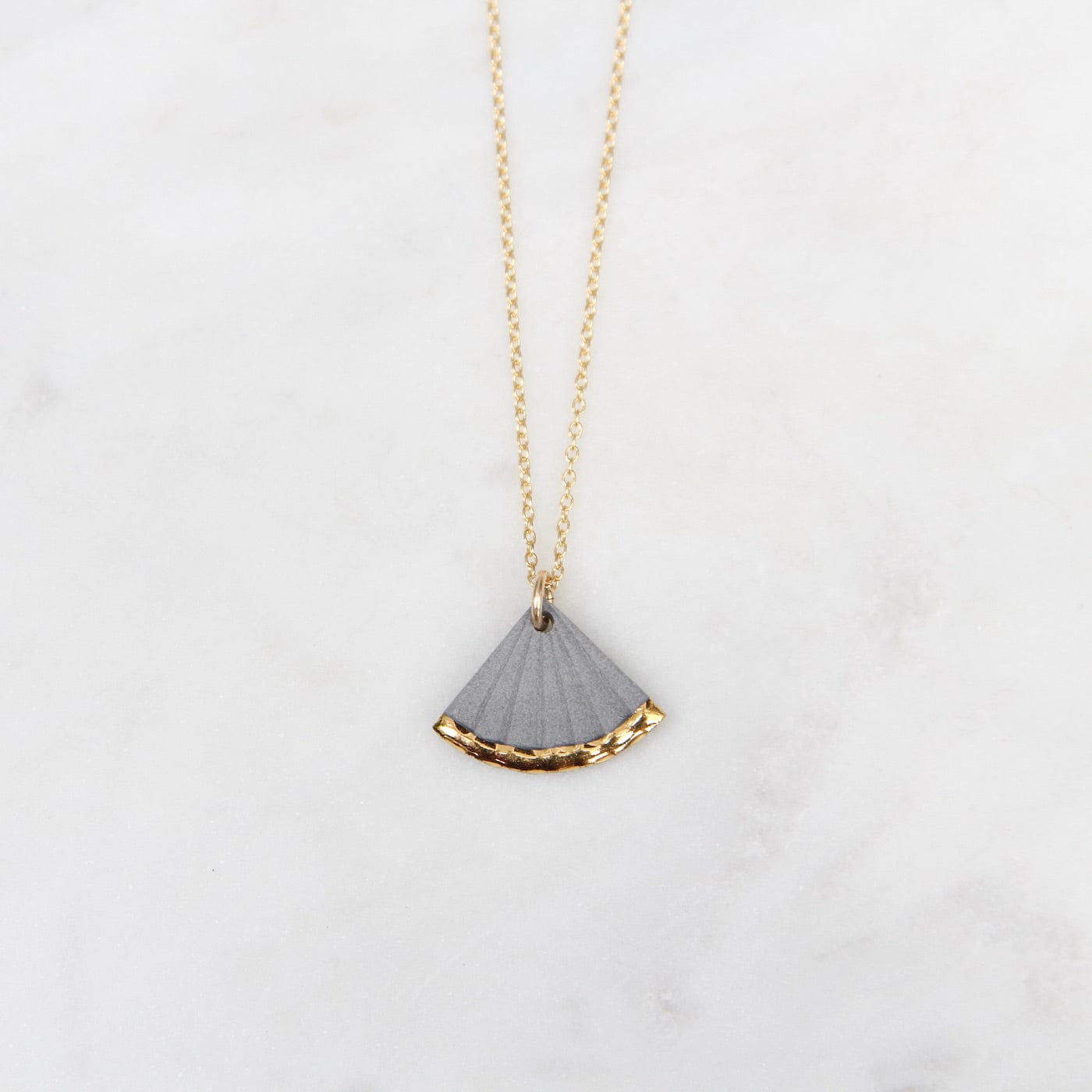 NKL-GF Gold Dipped Small Fan Necklace - Grey