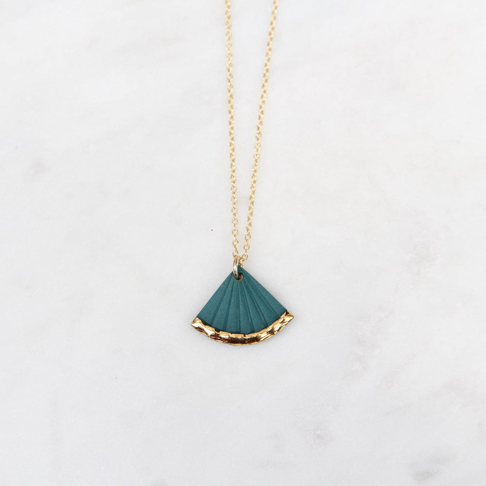 NKL-GF Gold Dipped Small Fan Necklace - Teal