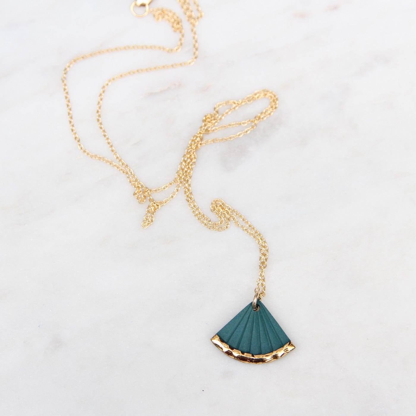 NKL-GF Gold Dipped Small Fan Necklace - Teal
