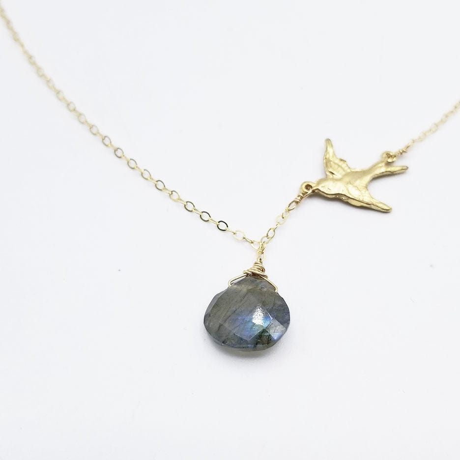 NKL-GF Gold Fill Bird and Labradorite Drop Necklace