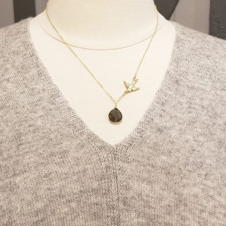 NKL-GF Gold Fill Bird and Labradorite Drop Necklace