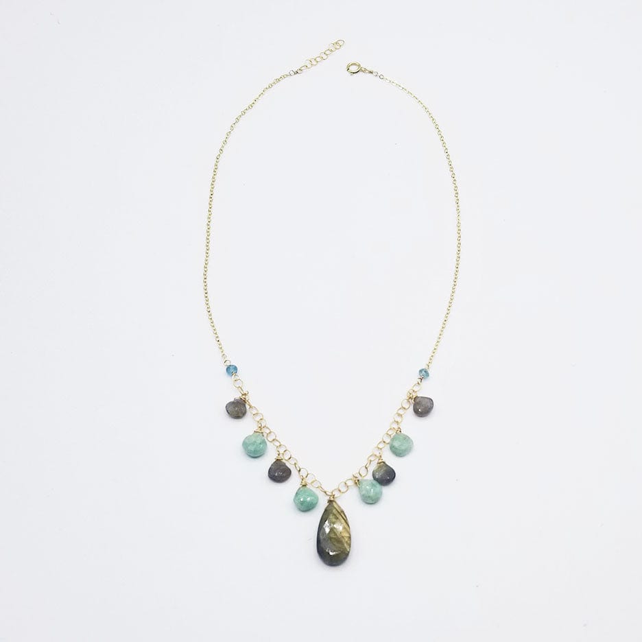 NKL-GF Gold Fill Labradorite and Amazonite Statement Necklace