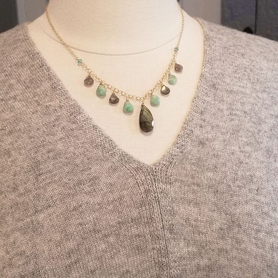 NKL-GF Gold Fill Labradorite and Amazonite Statement Necklace