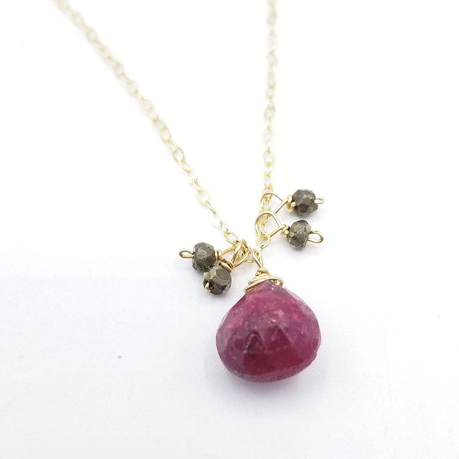 NKL-GF Gold Fill With Pyrite and Ruby Drop Necklace