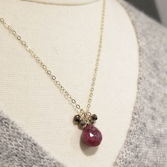 NKL-GF Gold Fill With Pyrite and Ruby Drop Necklace