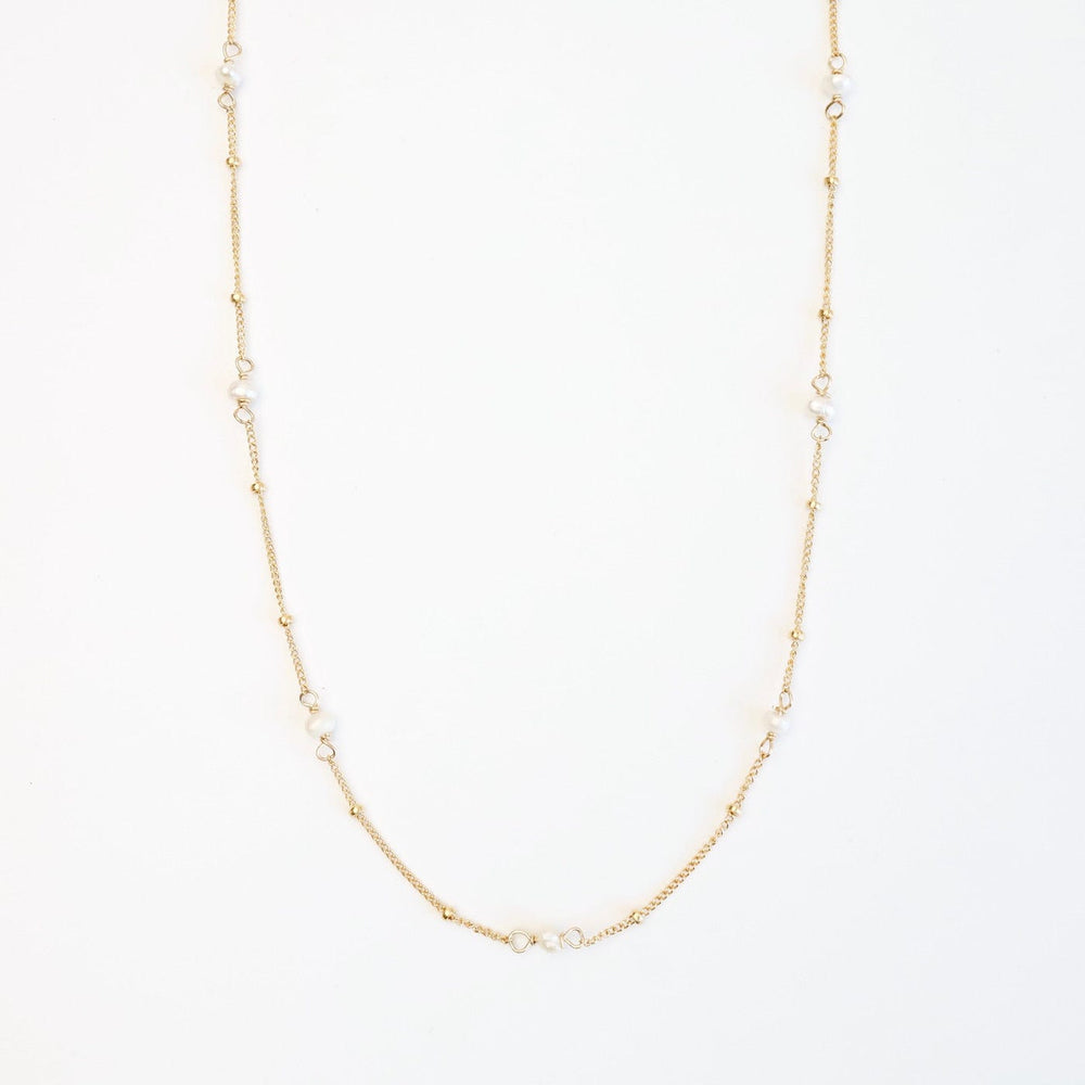 NKL-GF Gold Filled 9 White Pearl Station Necklace